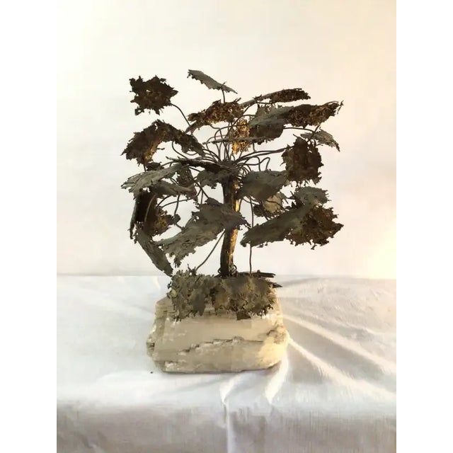 Mid-Century Modern 1960s Metal Tree Sculpture On Quartz Stone Base For Sale - Image 3 of 10