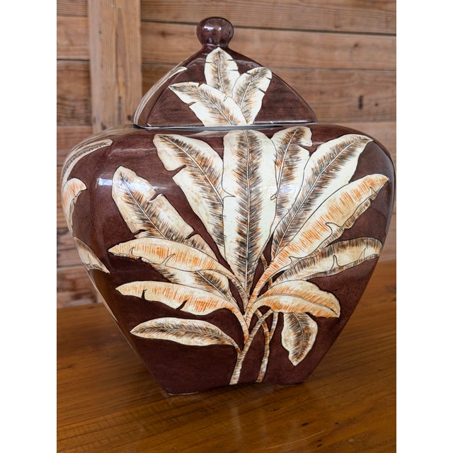 Monumental Tropical Banana Leaf Porcelain Ginger Jar For Sale - Image 10 of 12