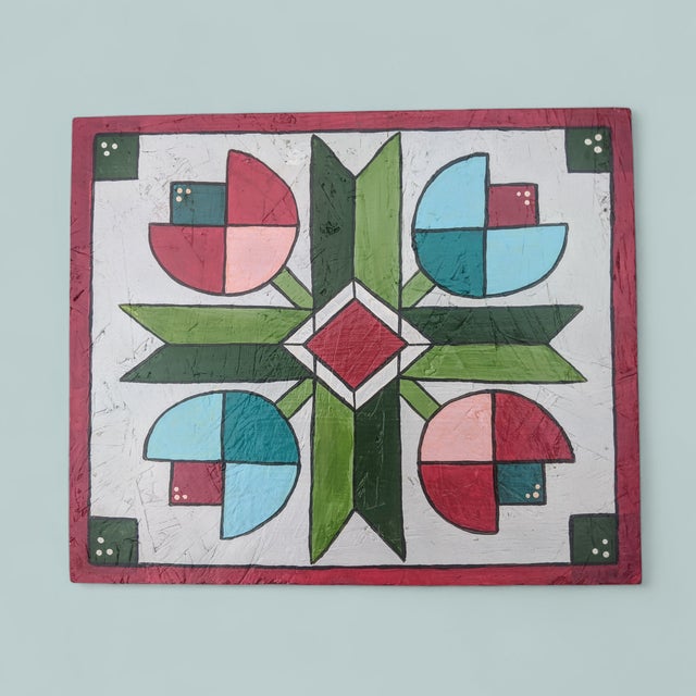 A Set of 2 Hand Painted Folk Art Early Americana Wooden Panels featuring a different Barn Quilt Star on each Each Painted...