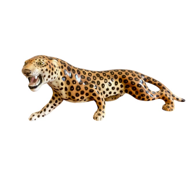 Hollywood Regency Giovanni Ronzan crouching leopard statute. Finely articulated with wonderful coloration. In pristine...