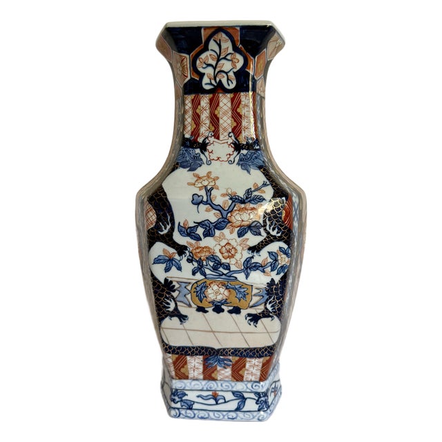 Antique Japanese Imari Porcelain Hexagonal Baluster Vase For Sale