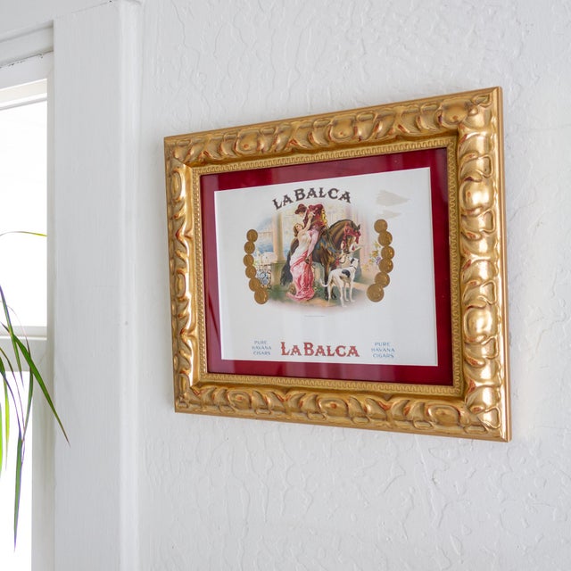 Early 20th Century Tobacciana Framed La Balca Inner Cigar Box Label With Horse and Dog For Sale - Image 4 of 10