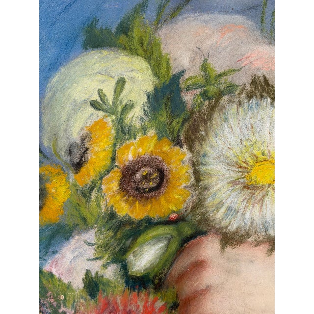 Oval Portrait of a Young Girl with Flowers, 1800s, Pastel Artwork For Sale - Image 9 of 18