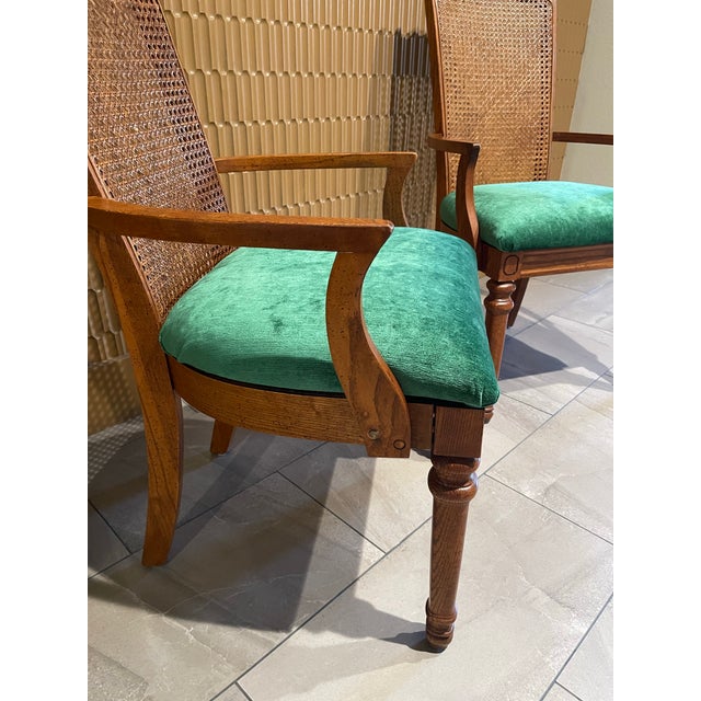 Thomasville Pair of Mid-Century Transitional Cane Back Armchairs in Everlast Billiard Green Chenille (Thomasville Ceremony Style) - Set of 2 For Sale - Image 4 of 12