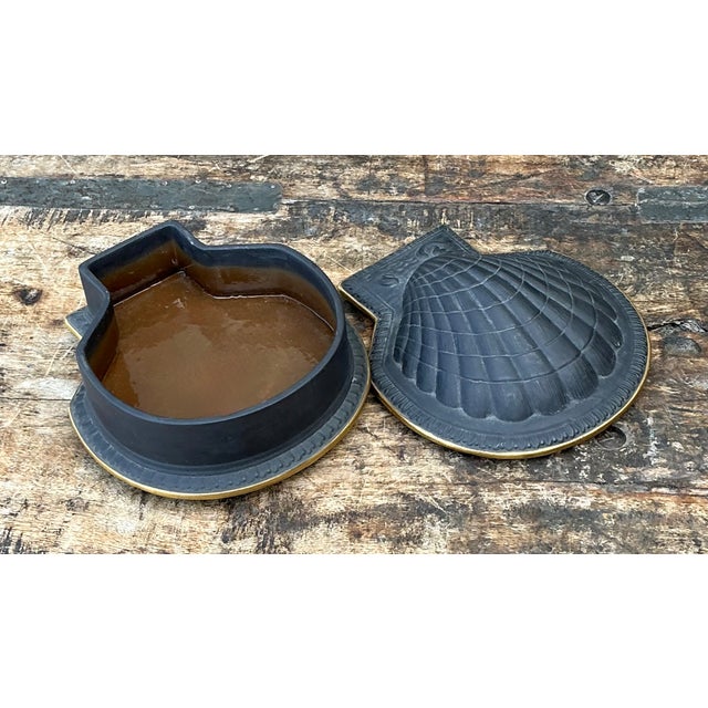Ceramic Vintage Italian Black Porcelain Shell Box For Sale - Image 7 of 12