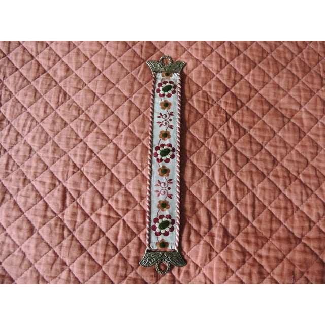 Metal Vintage Miniature Embroidered Bell Pull With Brass Ornaments For Sale - Image 7 of 7