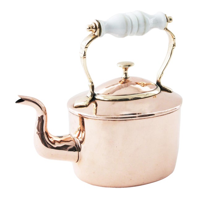 Antique Copper English Tea Kettle With Porcelain Handle Circa 1850