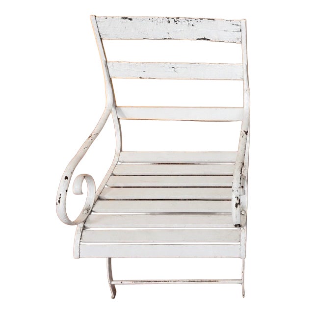 Antique Garden Armchair in Wrought Iron and Wood, 1800s For Sale