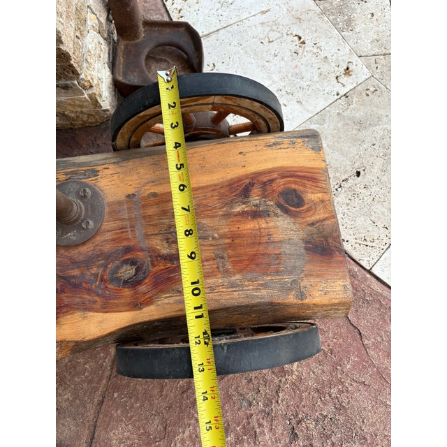 1990s Handcrafted Raw Edge Cedar Wood Industrial Cart For Sale In Dallas - Image 6 of 11