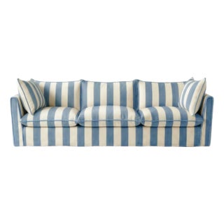 Sophie Conran Coco 4 Seater Sofa - Cornish Blue Stripes with Knife Edge Cushion For Sale