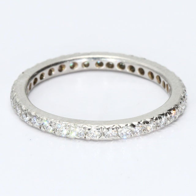 Early 21st Century Slim White Gold Eternity Band Ring With Round White Diamonds, Size 6.25 For Sale - Image 5 of 6
