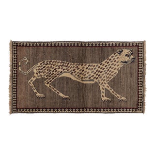 Vintage Gabbeh Persian Runner, Gray With Tribal Lion Pictorial - Rug & Kilim For Sale