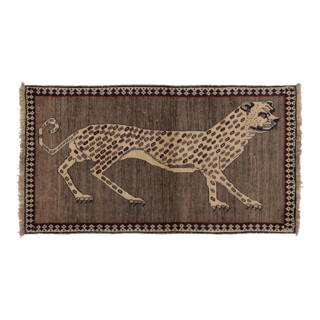 Vintage Gabbeh Persian Runner, Gray With Tribal Lion Pictorial - Rug & Kilim For Sale
