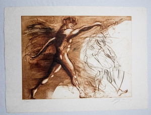 Jean-Marie Guiny, Lanceur de javelot, Nude, Etching