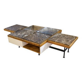 Coffee Table with Steel Base and Oak and Grey Marble Frame, 1970s For Sale