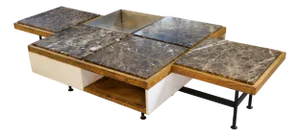 Coffee Table with Steel Base and Oak and Grey Marble Frame, 1970s