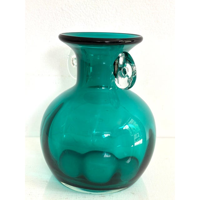 Glass Late 20th Century Emerald Green Glass Art Deco Vase With Handles For Sale - Image 7 of 9