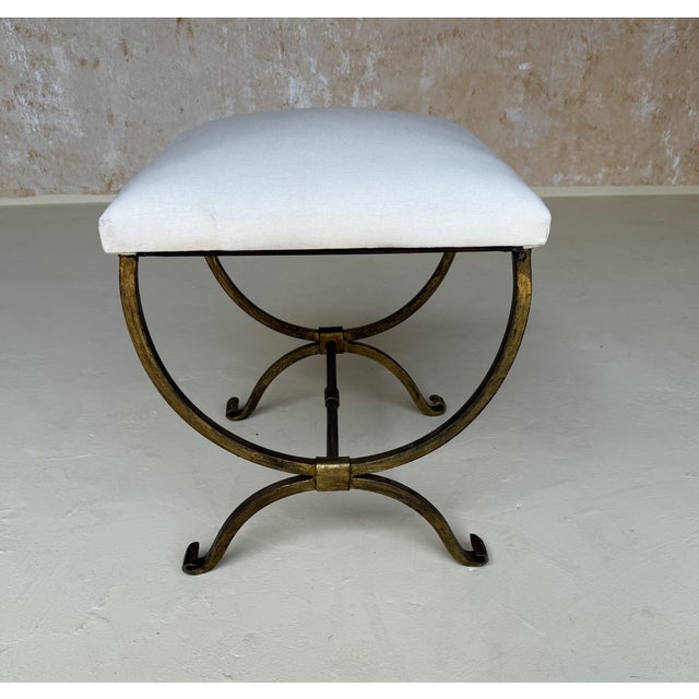Metal Pair of Small Hand Forged Spanish Gilt Iron Benches in Muslin For Sale - Image 7 of 18