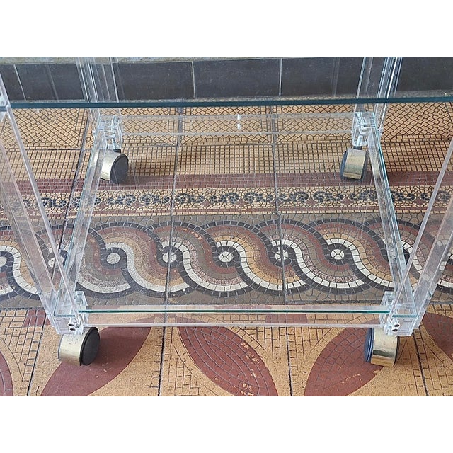 Vintage Italian Acrylic Glass and Glass Serving Trolley, 1980 For Sale - Image 14 of 15