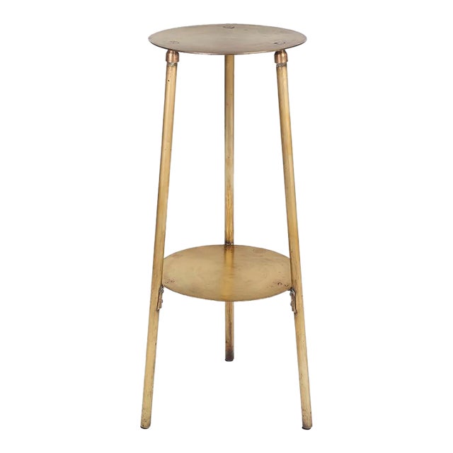 Industrialist Two Tiered Brass Accent Table For Sale