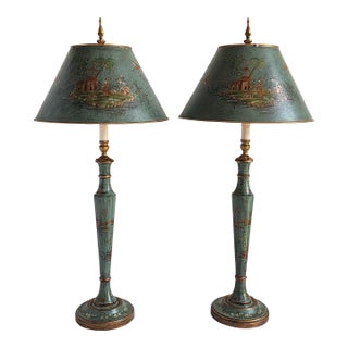 Bradburn Tole Painted Chinoiserie Table Lamps-a Pair For Sale