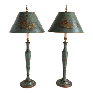 Bradburn Tole Painted Chinoiserie Table Lamps-a Pair