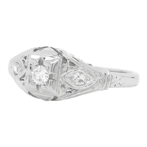 Mid-Century Modern 18k White Gold & Diamond Ring
