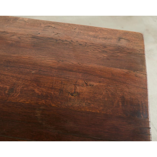 Country English Provincial Oak Farmhouse Trestle Dining Table For Sale - Image 17 of 18