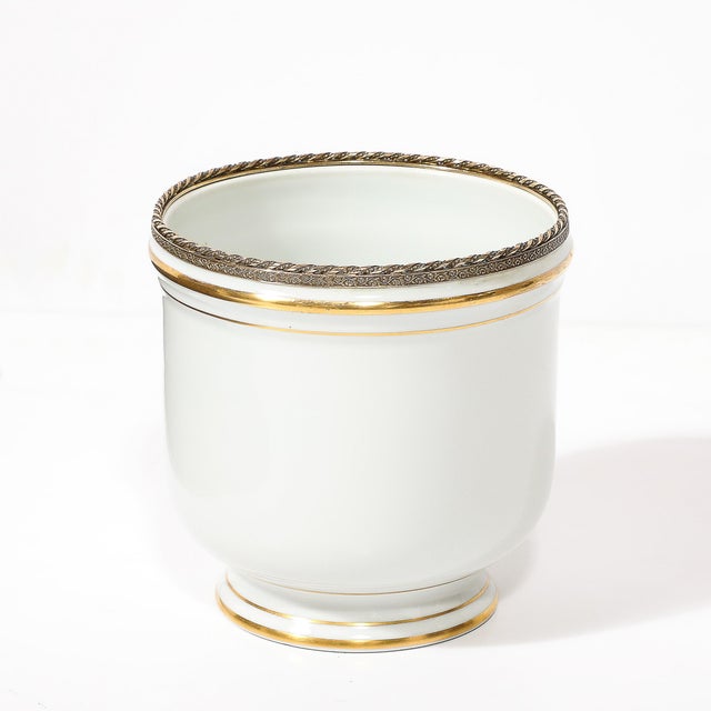 Mid-Century Modern Mid-Century Modernist Porcelain Cachepot With Gilt Detailing by Limoges For Sale - Image 3 of 11