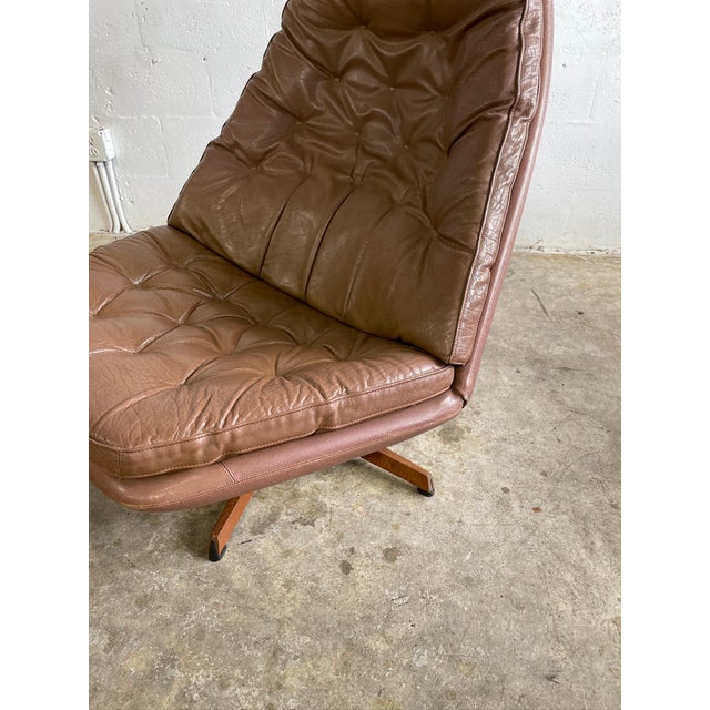 Madsen & Schubell Ms68 Leather Danish Mid Century Swivel Recliner Chair and Ottoman For Sale - Image 11 of 12