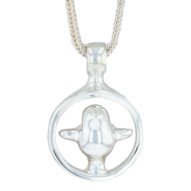 Vladimir Peter Bird Pendant Necklace Sterling Silver 26" Wheat Chain WLADIS For Sale