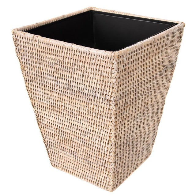 Artifacts Rattan Square Tapered Waste Basket with Metal Liner in White Wash For Sale - Image 9 of 9