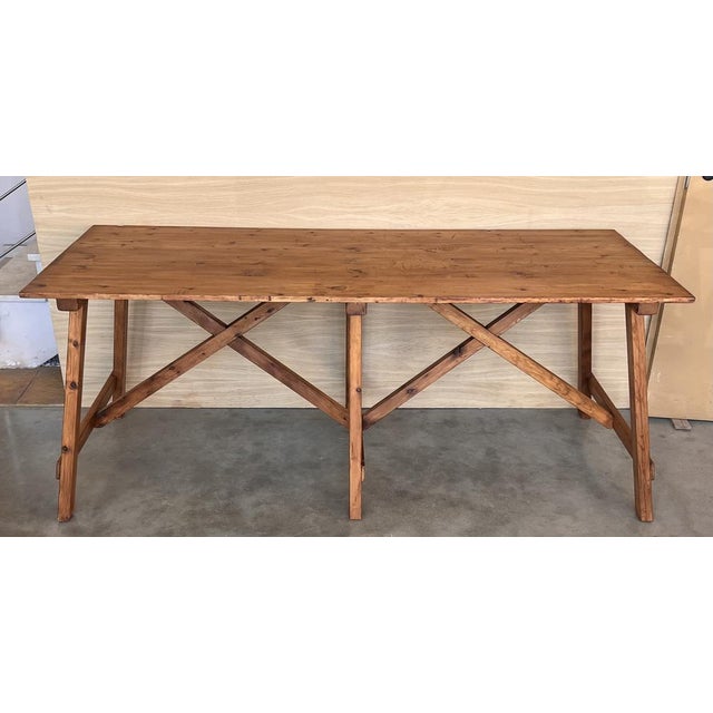 Antique Spanish Rustic Pine Dining Tables with Stretcher, 1890, Set of 2 For Sale - Image 4 of 15