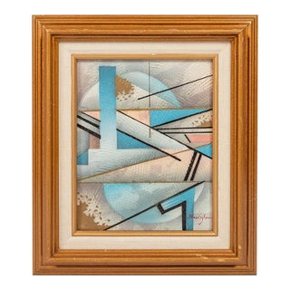 Framed / Signed Mid-Century Modern Geometric Abstraction Oil on Canvas Painting by Fred Blassingham, Usa, C. 1980s For Sale