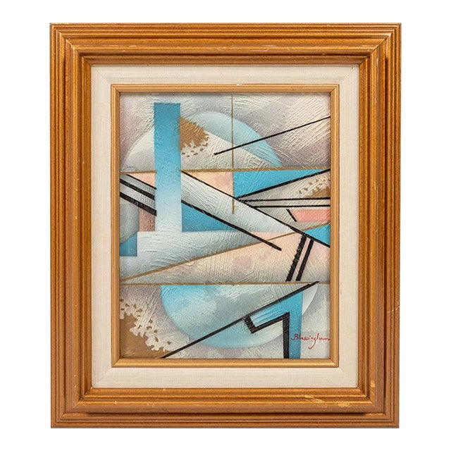 Framed / Signed Mid-Century Modern Geometric Abstraction Oil on Canvas Painting by Fred Blassingham, Usa, C. 1980s For Sale