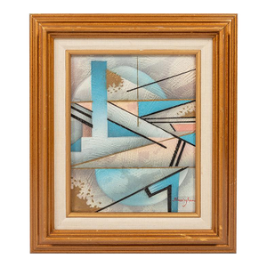 Framed / Signed Mid-Century Modern Geometric Abstraction Oil on Canvas Painting by Fred Blassingham, Usa, C. 1980s