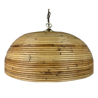 Mid-Century Pencil Reed, Rattan, Bamboo and Brass Pendant, Italy, 1970s For Sale