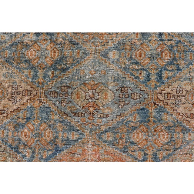 Antique Persian Kurdish Rug With All-Over Geometric Medallion in Orange & Blue 5'2 X 6'6 For Sale - Image 10 of 12