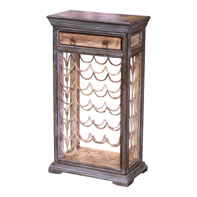 Mid-Century French Painted Wood and Wrought Iron Twenty-Four Bottle Wine Rack For Sale