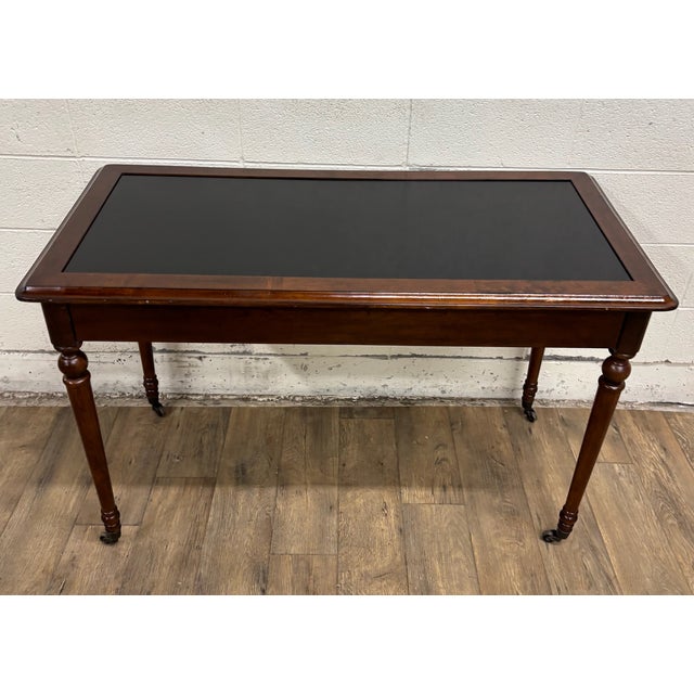 Vintage Regency Revival Directoire Style Leather Top Writing Desk Library Table For Sale - Image 11 of 13