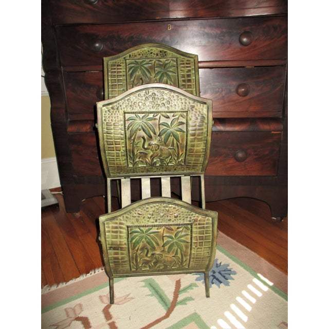 This is a Gorgeous 3D Vintage Ornate Elephant Design Magazine Rack in a Beautiful Green Color with Brown Overtones that is...