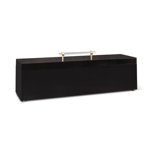 Name: Soho Oynx Lucite Box Size: 6.75"H x 24"W x 6"D Soho is the transitional onyx black rectangle box which features a...