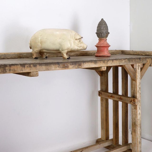 Brutalist Large Brutalist Console Table with Patina Wood For Sale - Image 3 of 16