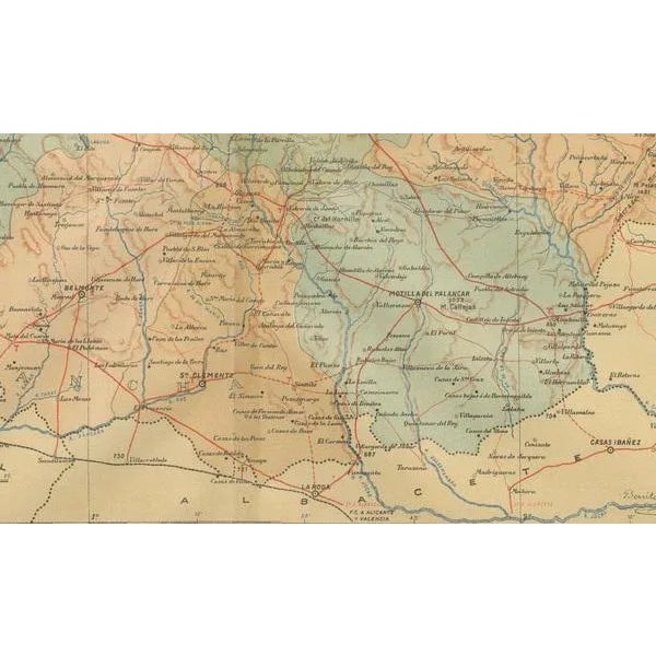 The original antique map displays the province of Cuenca, located in the autonomous community of Castilla-La Mancha in...