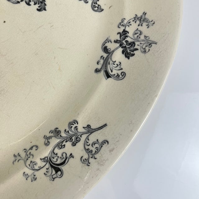 Ceramic Large Oval Grey-Black Earthenware Platter with Damascus Pattern from Sarreguemines, Late 19th Century For Sale - Image 7 of 11