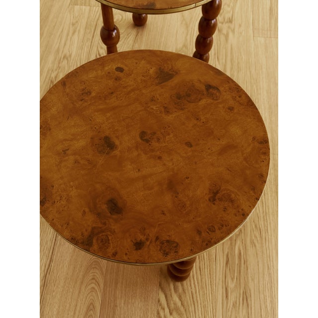 Late 20th Century Burlwood Drink Table With Turned Legs and Brass Bound Top For Sale - Image 4 of 4