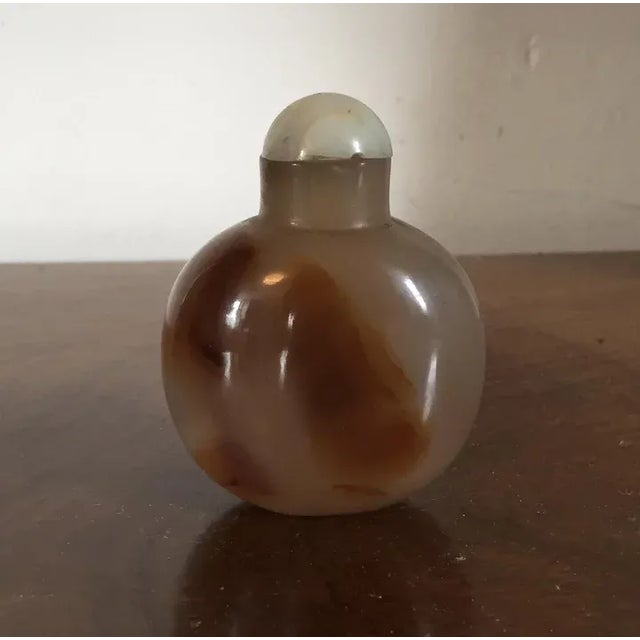 19th Century 19th Century Chinese Carved Agate Stone Snuff Bottle with Jade Stopper For Sale - Image 5 of 11