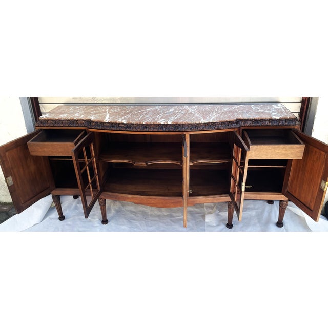 Large Walnut Buffet with Carved Legs and Royal Rouge Griotte Marble Top, 19th Century For Sale - Image 3 of 18
