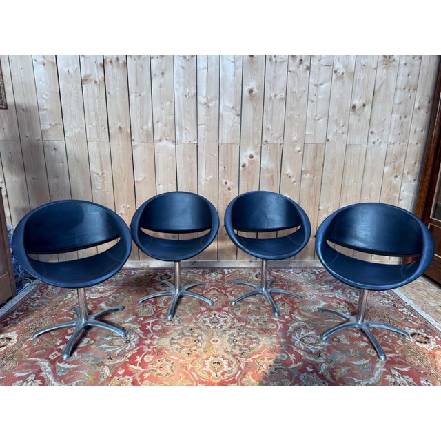 Set of 4 Swivel Shell Chairs 1980 Karisma Leather & Chrome Metal For Sale - Image 9 of 9