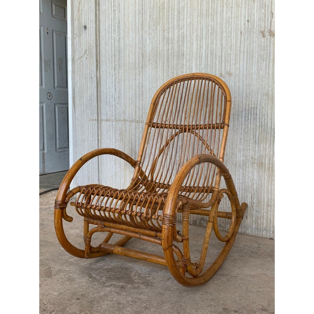 Mid-Century Modern Midcentury Bamboo Rocking Chairs in the Style of Franco Albini, Italy For Sale - Image 3 of 16